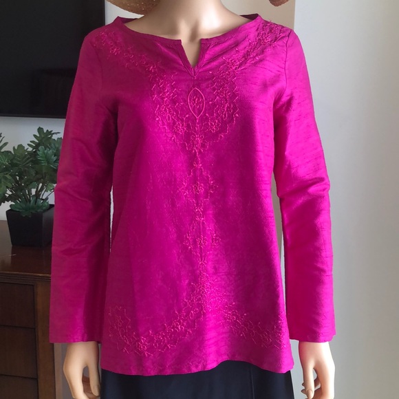 DEMOCRACY MAGENTA SILK EMBROIDERED TUNIC - Picture 1 of 7
